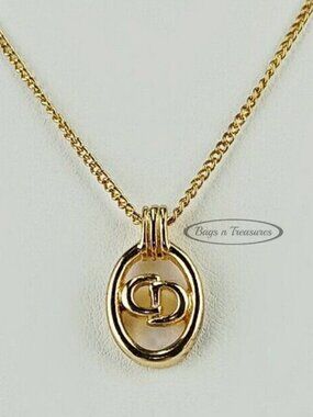 Vintage Christian Dior CD Logo Pendant Necklace Signed NOS Gold Tone